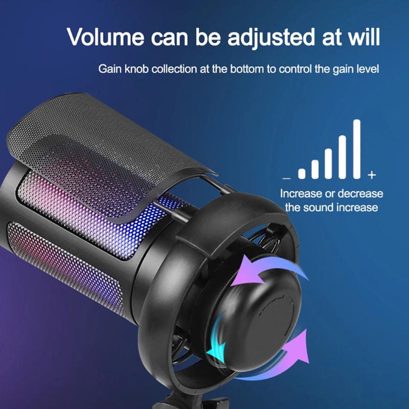 Gaming USB Microphone for PC PS5, Condenser Mic with Quick Mute, RGB Indicator, Tripod Stand, Pop Filter, Shock Mount, Gain Control for Streaming Discord Twitch Podcasts Videos Audio Recording