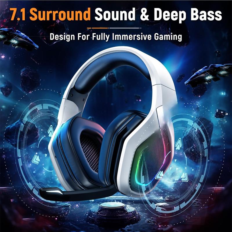 for PC, Ps5, Ps4 - Lossless Audio USB & Type-C Ultra Stable Gaming Headphones with Flip Microphone, 40-Hr Battery Bluetooth Headset Wireless Adapter