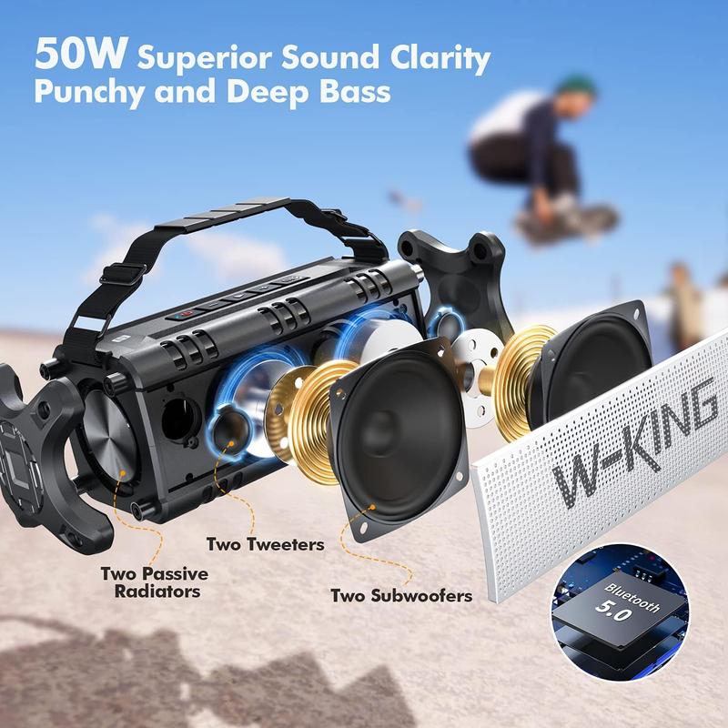 W-KING 50W RMS 70W Peak Bluetooth Speaker, Portable Speakers Bluetooth Wireless Loud, Outdoor Large Christmas Waterproof Bluetooth Speaker with Subwoofer DSP 40H EQ Stereo Pairing Power Bank TF AUX Hands-Free