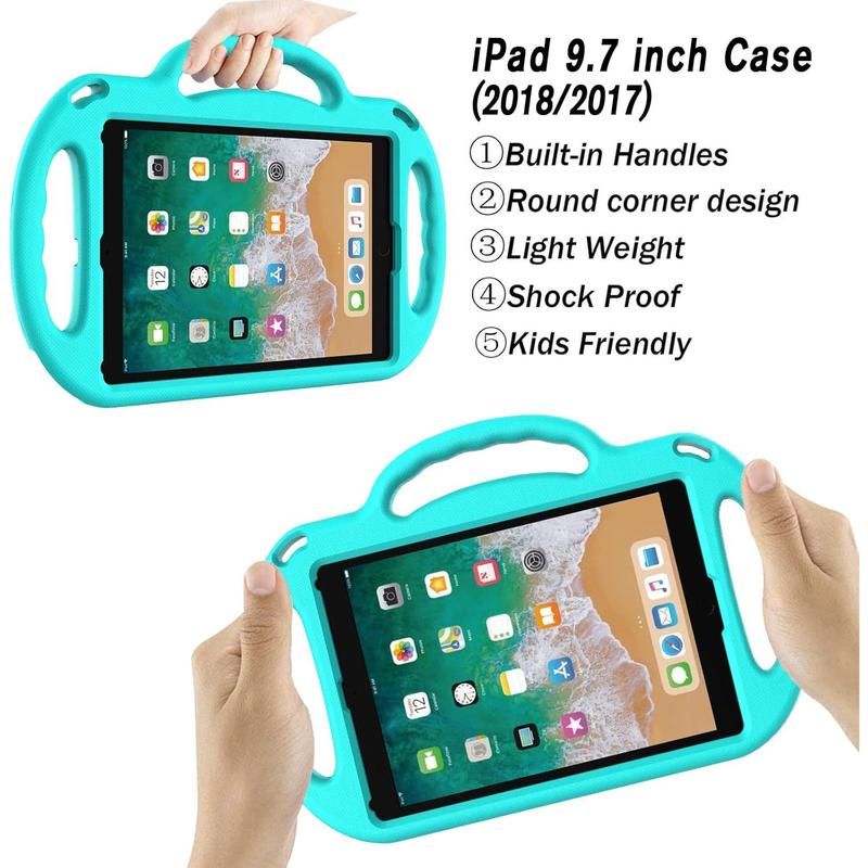 iPad 6th Generation Case, 9.7 iPad Case 2018, iPad 9.7-Inch Case - Light Weight Shock Proof Handle Stand  Strap  Case for 9.7 inch iPad 6th Gen  5th Gen Air 2  Air - Turquoise