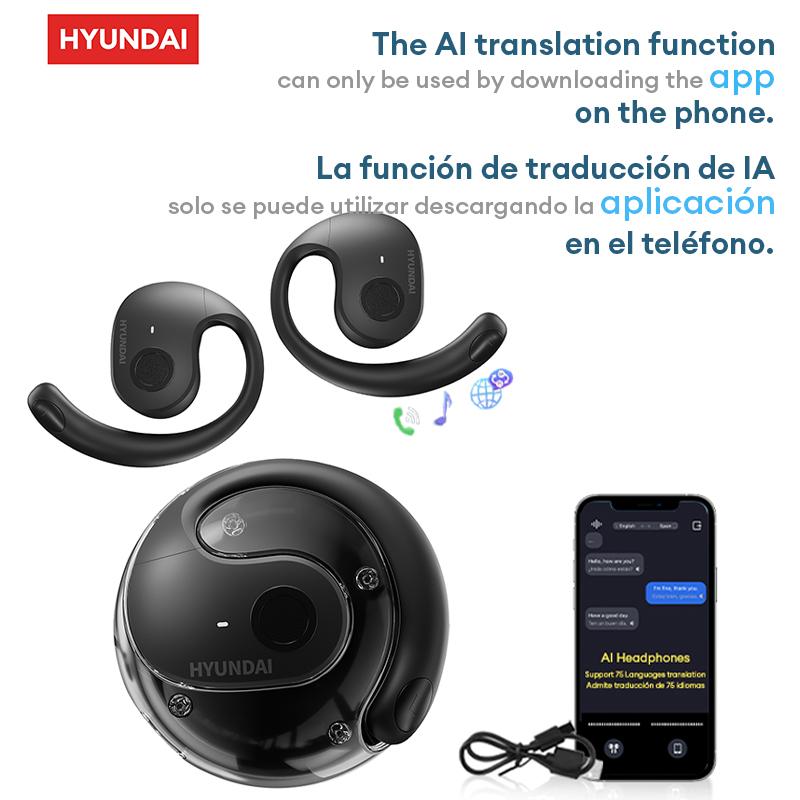 HYUNDAI T26 Pro AI Open Free Wireless Bluetooth Headphone For Listening To Music & Calling, Support 75 Languages Face-to-Face& Simultaneous ,Video Voice Real Time Translation & Meeting Summary Earphones