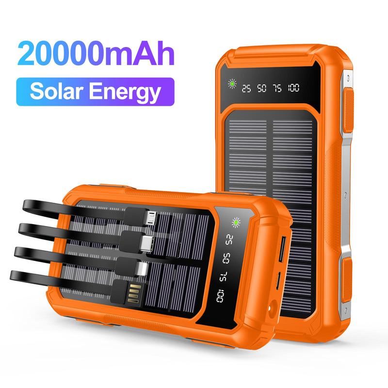 20000mAh Solar Power Bank for Summer, Large Capacity Power Bank with Power Display Compatible with iPhone & Huawei Phone, Mobile Changer with Built-in Cables & Flashlight, Phone Charging Accessories, Boyfriend Gift