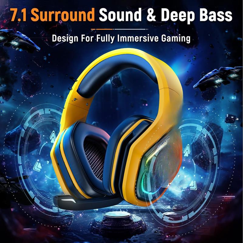 for PC, Ps5, Ps4 - Lossless Audio USB & Type-C Ultra Stable Gaming Headphones with Flip Microphone, 40-Hr Battery Bluetooth Headset Wireless Adapter