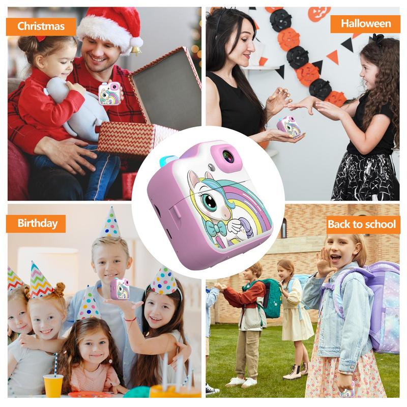 Instant Print Camera for Kids, 1080P Instant Camera with 2 Rolls Print Paper, Selfie Digital Video Camera, Birthday Gifts for Girls Boy