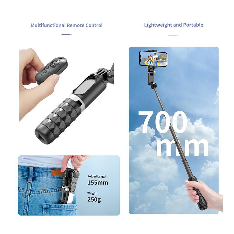 Phone Tripod Stabilizer, Foldable Anti-shake Handheld Gimbal Tripod with Battery Required Remote Control & Selfie LED Light, Portable Lightweight Stable Tripod for Taking Photos, Video, Live Streaming, Stocking Fillers Gift