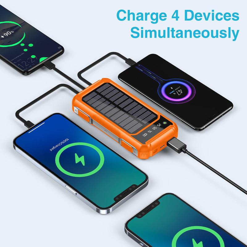 20000mAh Solar Power Bank for Summer, Large Capacity Power Bank with Power Display Compatible with iPhone & Huawei Phone, Mobile Changer with Built-in Cables & Flashlight, Phone Charging Accessories, Boyfriend Gift