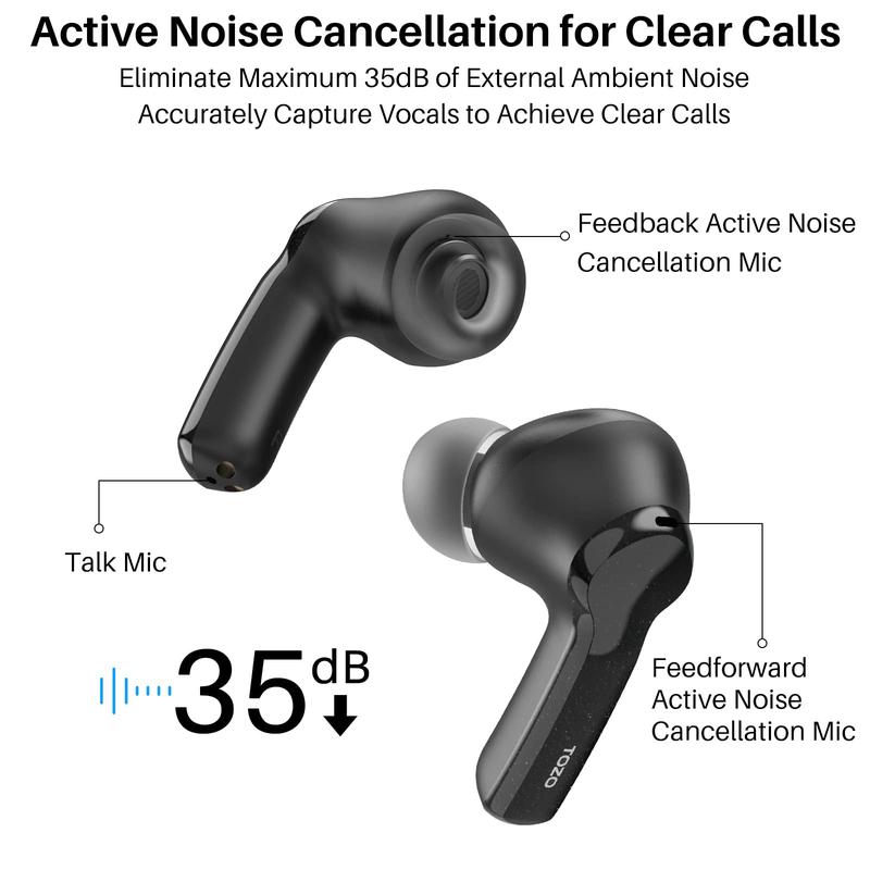 TOZO NC2 Hybrid Active Noise Cancelling Wireless Earbuds mini headphones Audio Waterproof in-ear earphone