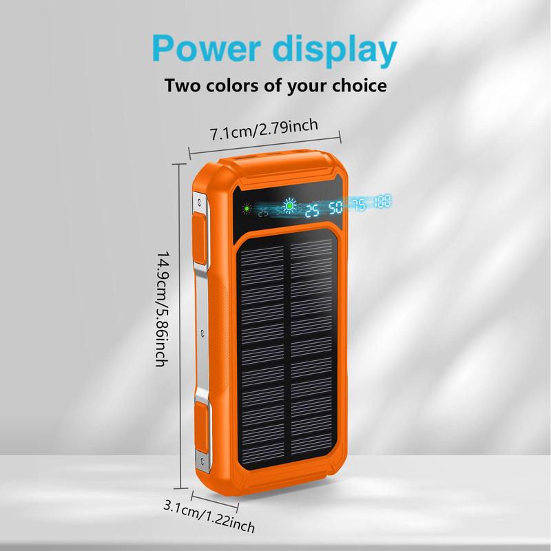 20000mAh Solar Power Bank for Summer, Large Capacity Power Bank with Power Display Compatible with iPhone & Huawei Phone, Mobile Changer with Built-in Cables & Flashlight, Phone Charging Accessories, Boyfriend Gift