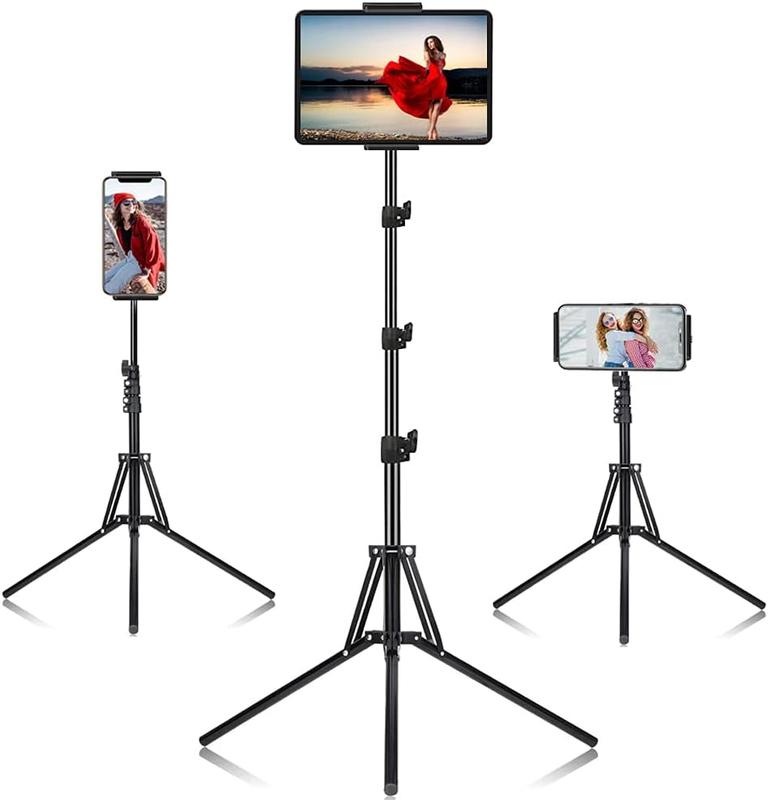 Tripod Floor Stand, with 65 inch Height Adjustable Stand Holder & 360 Rotating iPad Tripod Mount for iPad Pro, , Kindle, and All 4.5-12.9 Inch Tablets