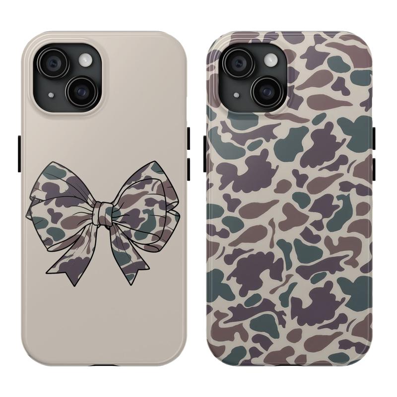 Vintage Duck Camo Couple iPhone Cases Compatible With iPhone 8, X, 11, 12, 15, 14, 13 Mini, Pro Max, Pro, Plus, Duck Hunting Gift, Matching Phone Cases