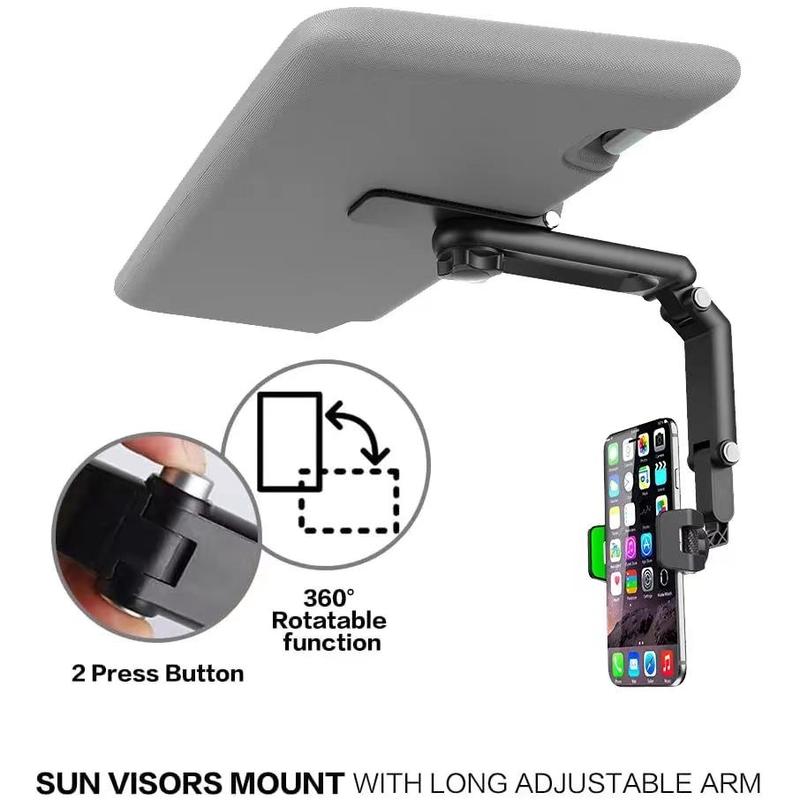 Adjustable Foldable Car Phone Holder, Phone Holder Mount for Sun Visor, 360 Degree Sun Visor Phone Stand for Car