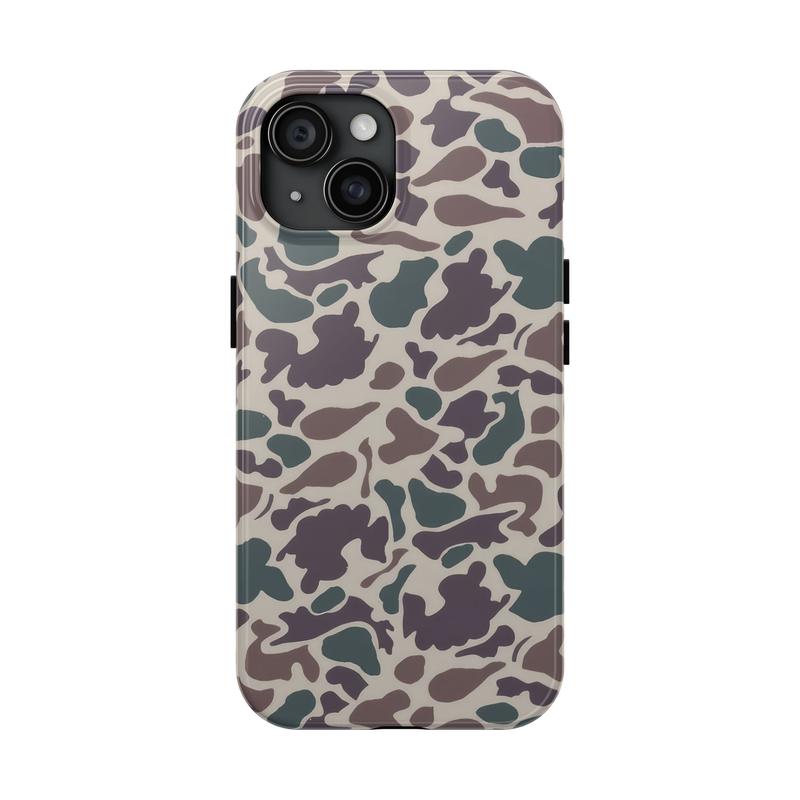 Vintage Duck Camo Couple iPhone Cases Compatible With iPhone 8, X, 11, 12, 15, 14, 13 Mini, Pro Max, Pro, Plus, Duck Hunting Gift, Matching Phone Cases