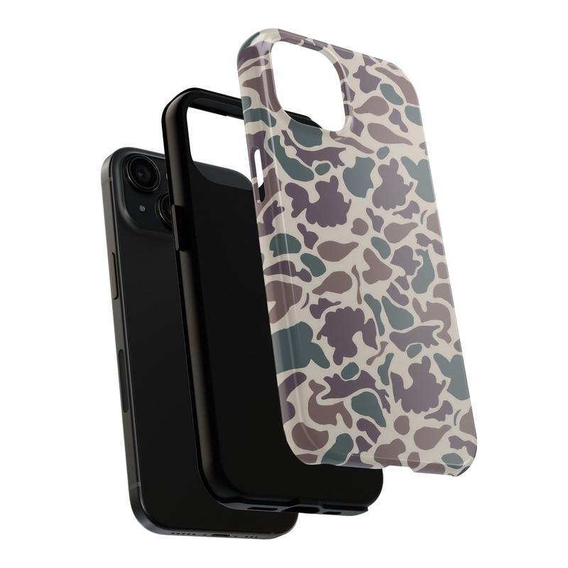 Vintage Duck Camo Couple iPhone Cases Compatible With iPhone 8, X, 11, 12, 15, 14, 13 Mini, Pro Max, Pro, Plus, Duck Hunting Gift, Matching Phone Cases