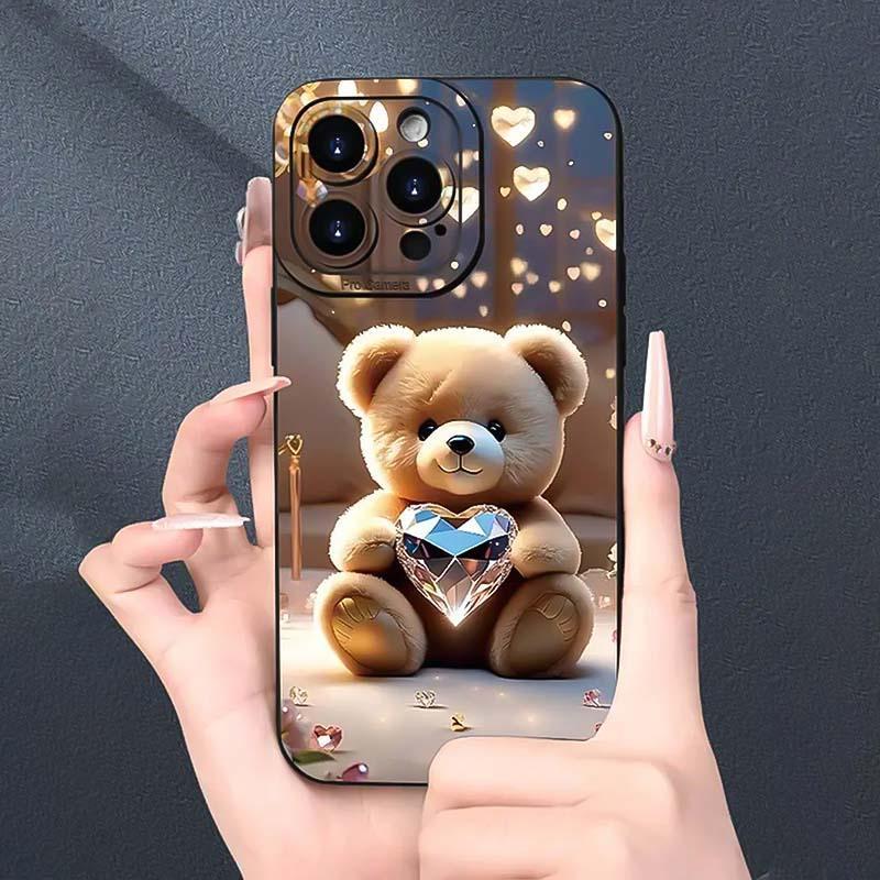 Cute Bear Pattern Phone Case, Anti-drop Cellphone Protective Case, Total Protective Shockproof Mobile Phone Cover for iPhone 11 12 13 14 15 16 Series