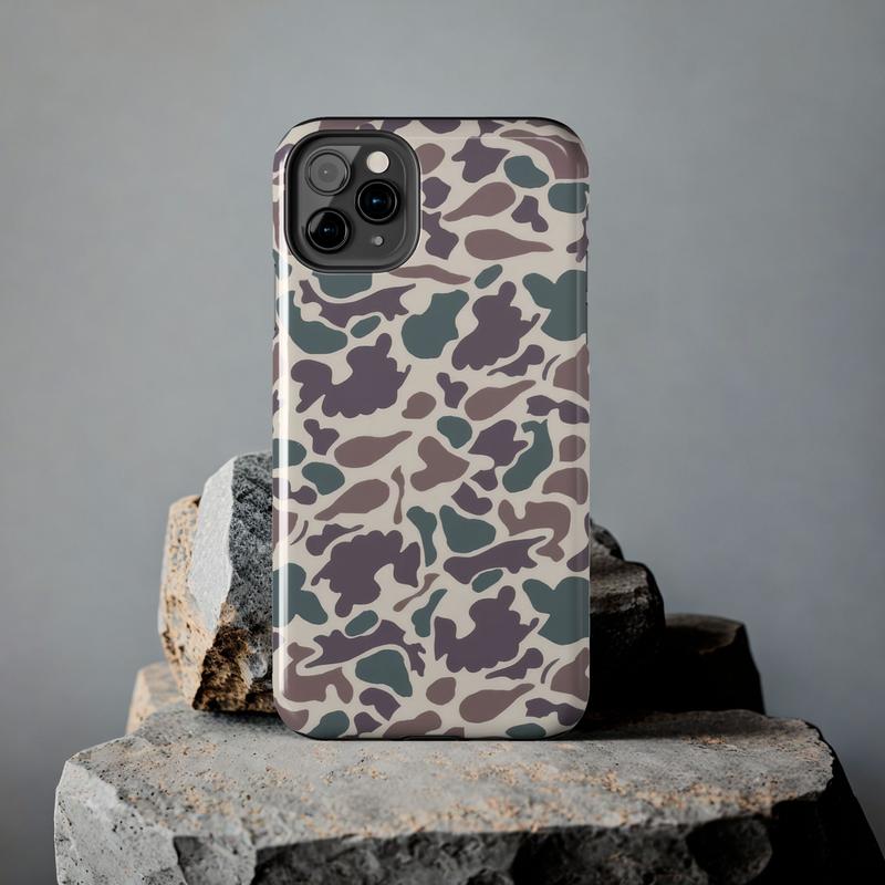 Vintage Duck Camo Couple iPhone Cases Compatible With iPhone 8, X, 11, 12, 15, 14, 13 Mini, Pro Max, Pro, Plus, Duck Hunting Gift, Matching Phone Cases