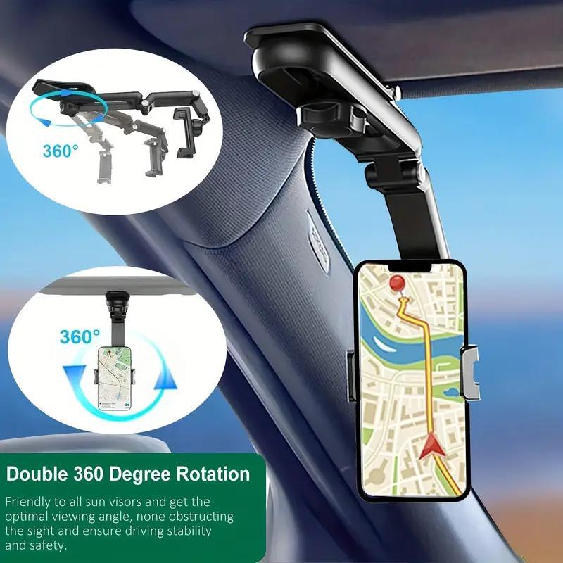 Adjustable Foldable Car Phone Holder, Phone Holder Mount for Sun Visor, 360 Degree Sun Visor Phone Stand for Car