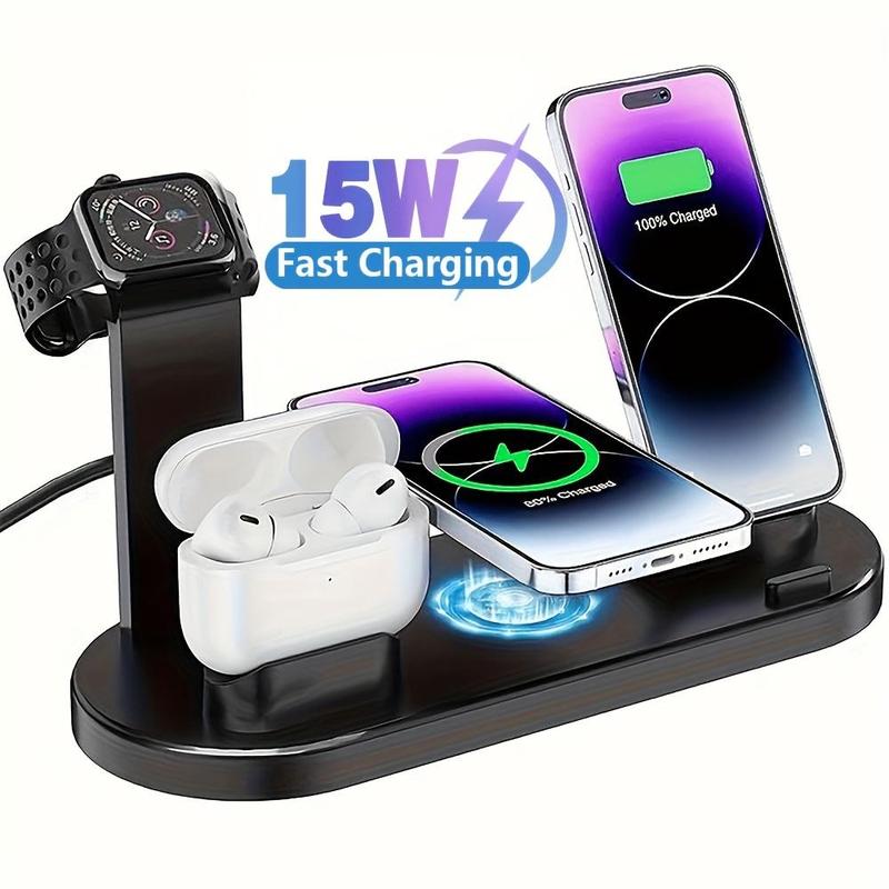 15W Wireless Charging Station, Foldable Charger Stand, Multifunctional Charging Station for iPhone & Samsung & Apple Watch & AirPods