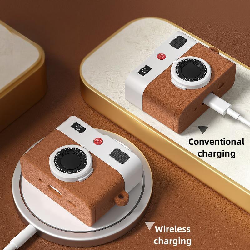 Vintage Camera Design Earphone Case, 1 Count Soft Silicone Earphone Protective Cover, Earphone Protector Cover Compatible with AirPods 4 3 Pro Pro