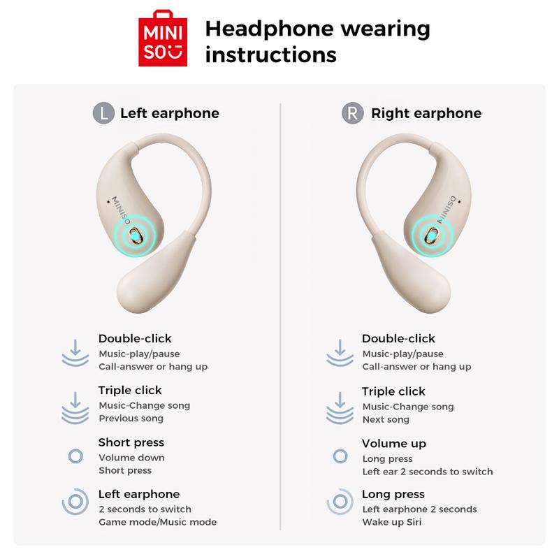 MINISO True Wireless Open Ear Earbuds Bluetooth 5.4, IPX5 Waterproof,48Hours Play time,OWS Headphones Immersive Premium Sound Long Distance Connection Headset with Charging Case,Light-Weight Headphones Built-in Microphone