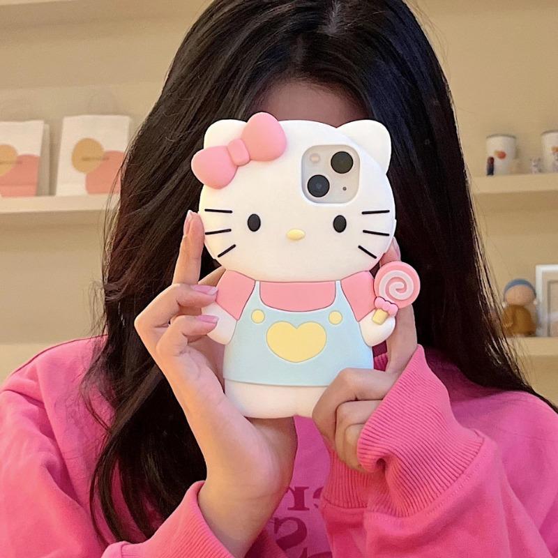 Sanrio Hello Kitty 3D Stereoscopic Phone Case For IPhone 15 14 13 12 11 Pro Max XR XS Kuromi Melody Silicone Soft Back Cover Y2K