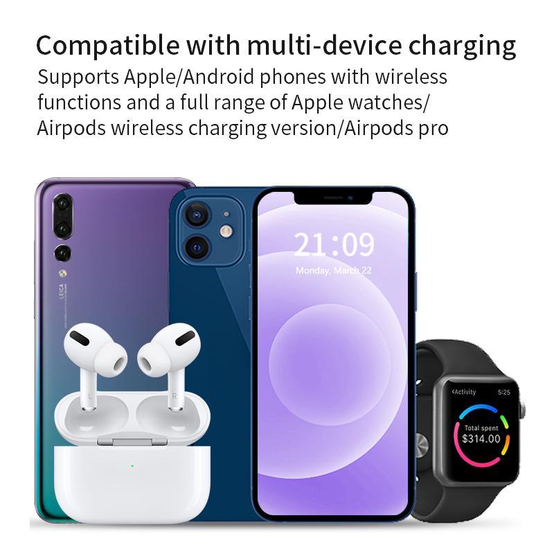 Wireless Charging Base, Foldable 15W Fast Charging Station, Multi Device Wireless Charger Compatible with iPhone 15 Apple Watch AirPods