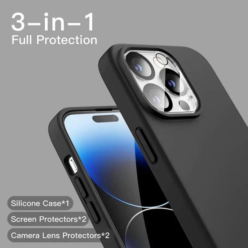 Silicone Phone Case & Tempered Glass Screen Protector Set, 5 Counts set Anti-fall All-inclusive Phone Cases & Screen Protector, Phone Accessories for iPhone 11 12 13 14 15 16 Pro Max iPhone 16 Pro Max Cases, Smartphone Case