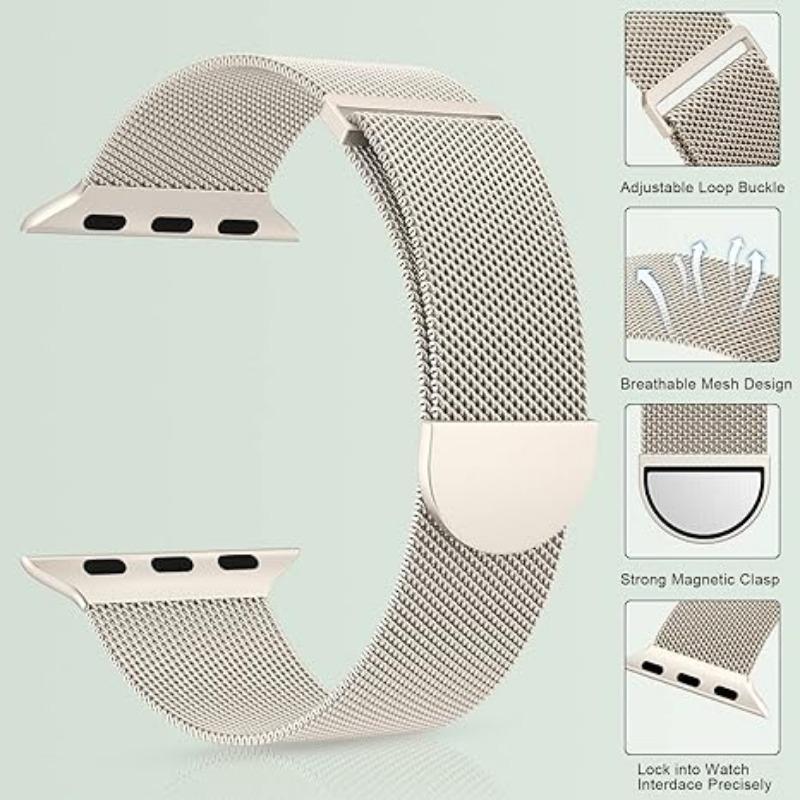 Stainless Steel Mesh Watch Band (Band Only), 1 Count Replacement Watch Band for Apple Watch 9 Ultra 2 SE  Ultra 8 7 6 5 4 3 2 1, Smart Watch Accessories for Men & Women