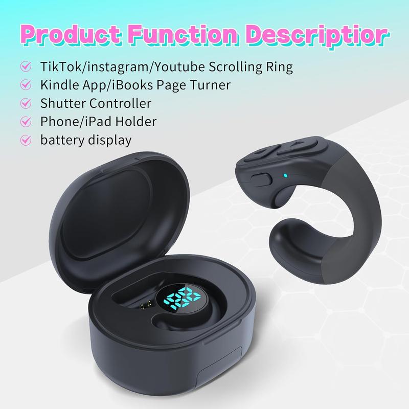 Tiktok Trending Bluetooth Smart Scrolling Ring Kindle App Remote Page Turner with Cell Phone Stands Wireless Camera Shutter Selfie Button - Compatible with iPhone Ipad Android