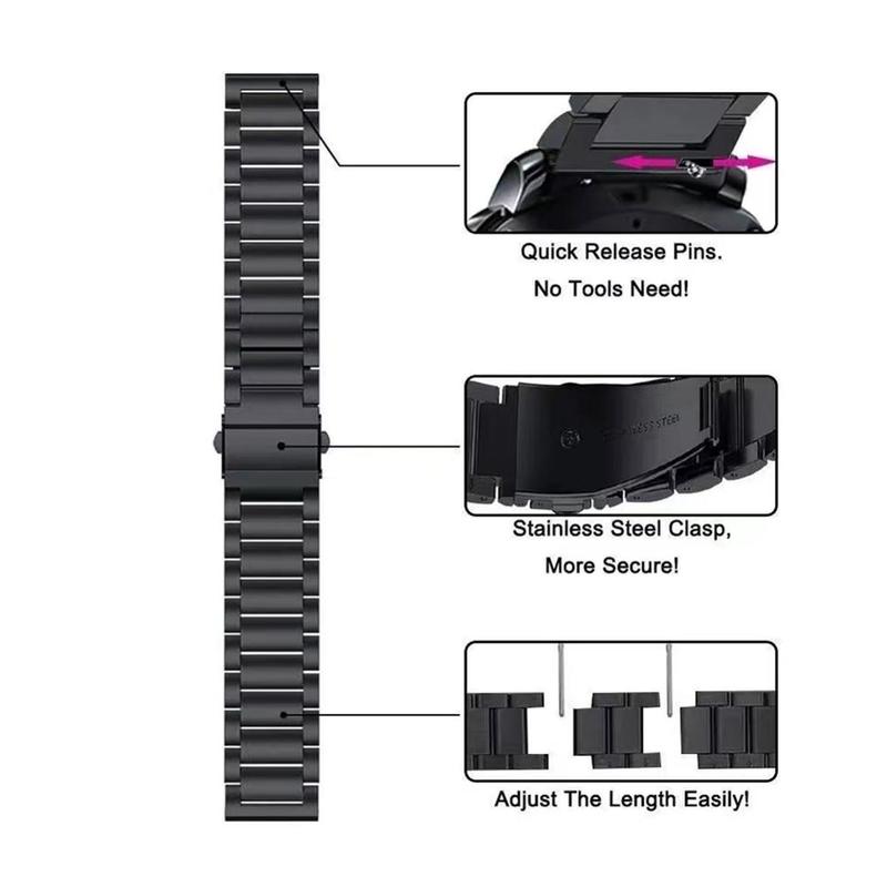 Stainless Steel Watch Band for Men & Women, 20mm 22mm Watch Band Compatible with Samsung Galaxy Watch 3 4, Huawei GT2 GTR