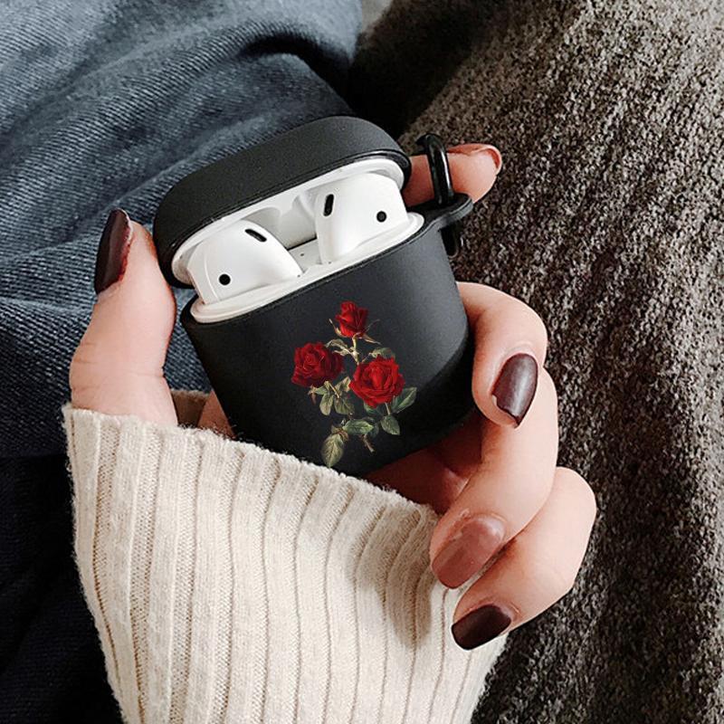 Elegant Rose Design Earphones Case with Hiking Buckle, Floral Pattern Shockproof Anti-fall TPU Cover for AirPods 1 2, 3, Pro, Pro 2, Gift for Birthday