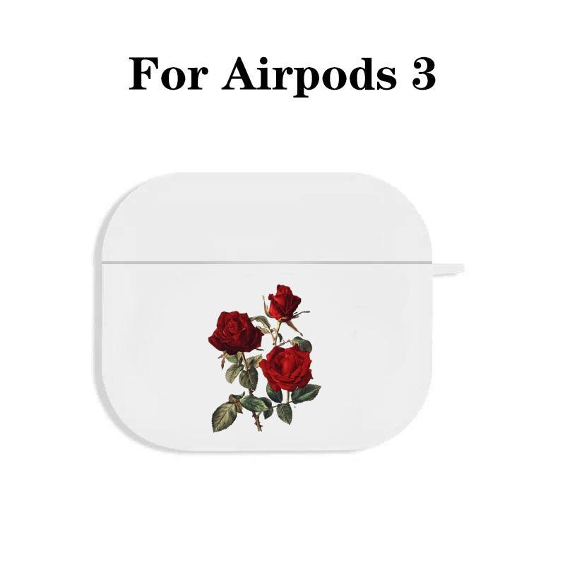 Elegant Rose Design Earphones Case with Hiking Buckle, Floral Pattern Shockproof Anti-fall TPU Cover for AirPods 1 2, 3, Pro, Pro 2, Gift for Birthday