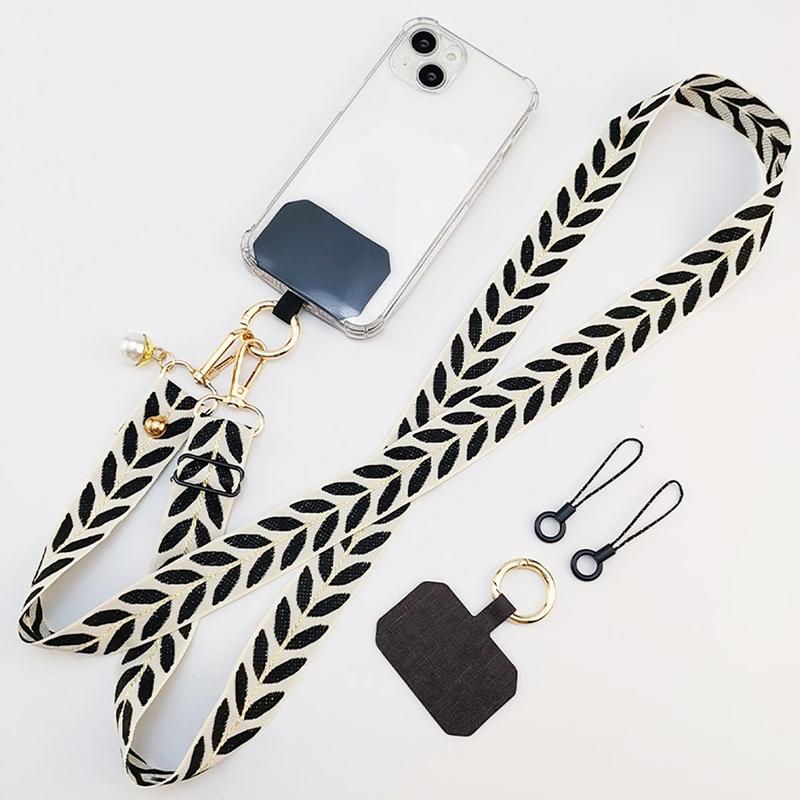 Leaf Pattern Phone Lanyard with Phone Tether Patch, Adjustable Phone Strap, Multifunctional Phone Lanyard, Anti-lost Phone Strap for Women & Men