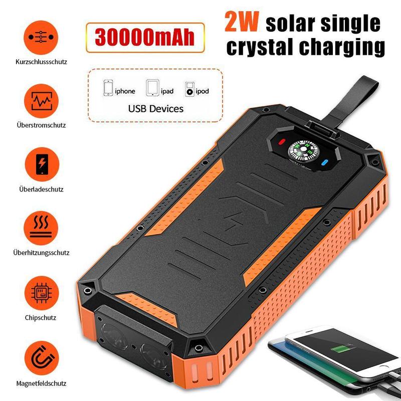 Solar Charger, 30000mAh with USB C Input Output, Portable Wireless Charger for Cell Phones, QC3.0 Quick Charger with LED Flashlight, Waterproof Charger,. Charge six devices at the same time