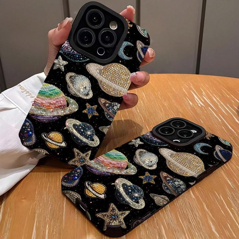 Rhinestone Decor Phone Case, 3D Space Ship Pattern Phone Case, Shockproof Phone Protective Cover Compatible with iPhone 11 12 13 14 15 16 Pro Max Pro Plus