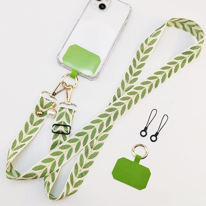 Leaf Pattern Phone Lanyard with Phone Tether Patch, Adjustable Phone Strap, Multifunctional Phone Lanyard, Anti-lost Phone Strap for Women & Men