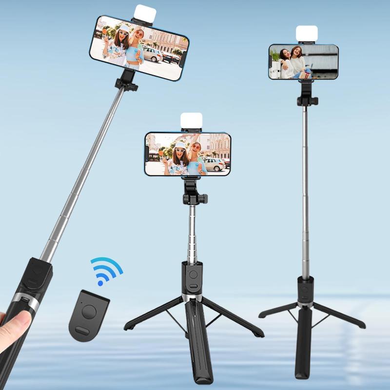 Portable Selfie Stick Tripod with Fill Light, 1 Count Rechargeable Wireless Remote Control Selfie Stick, Outdoor Selfie Tripod for Party, Travel, Live Streaming