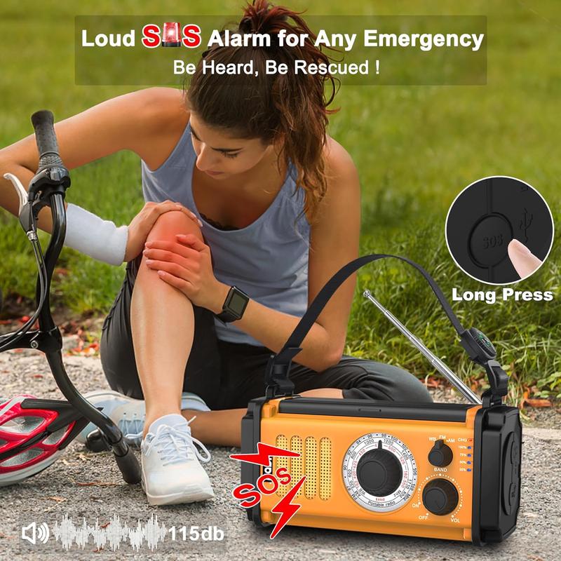 13000mAh Emergency Weather Radio, 5-Way Powered Solar Hand Crank Radio, Battery Operated NOAA AM FM Radio,Flashlight & Reading Lamp,Phone Charger,SOS,Compass for Hurricane Camping Outdoor Survival Kit