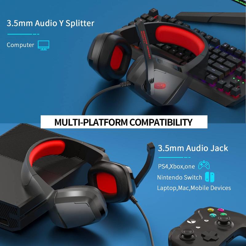 Gaming Headset 3.5MM PS4 Stereo Headset Over Ear Headphones with Noise-Cancelling Mic, Bass Surround Audio Cable