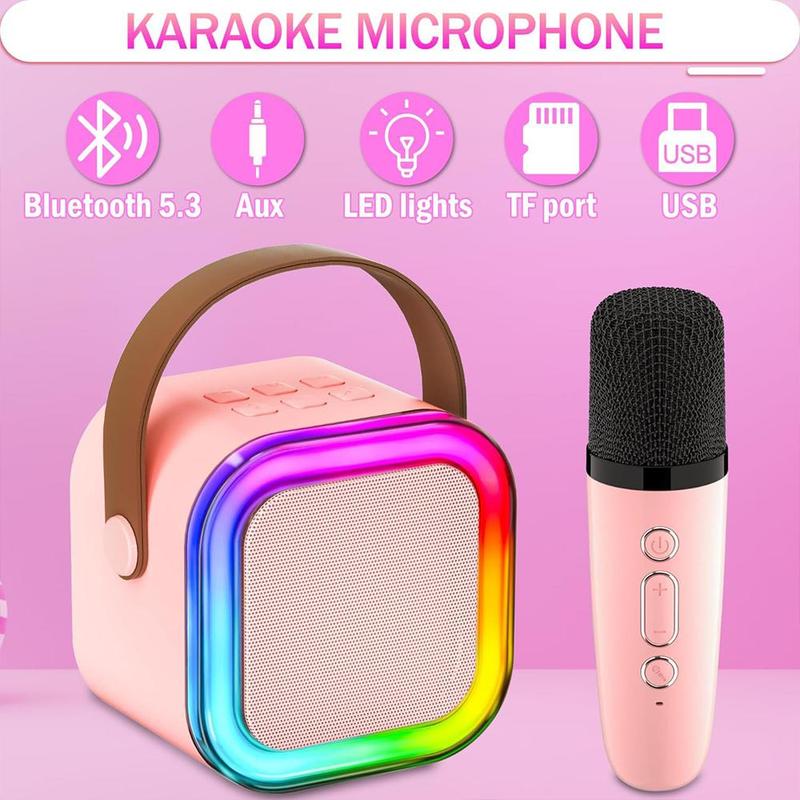 Portable Karaoke Machine with Microphone, Mini Karaoke Machine with Wireless Microphone, Portable Speaker with Voice Changing Effects & LED Lights, Christmas Gift