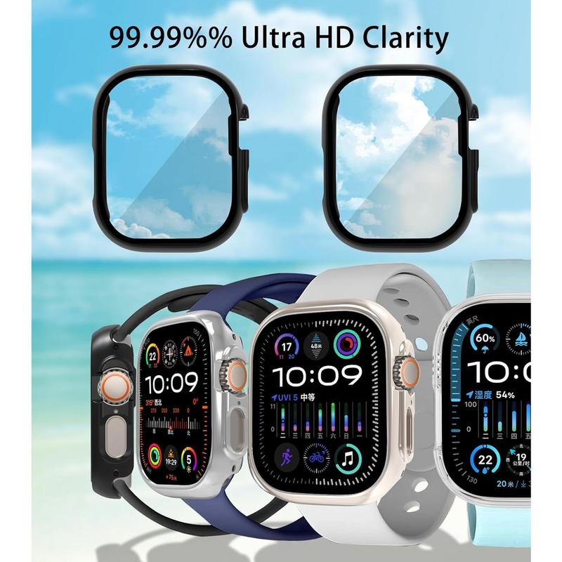 2 Pack Screen Protector Case - Compatible with Apple Watch Ultra 2 Ultra 49mm, Full Coverage Hard PC Bumper Face Protective Cover Built in Tempered Glass Designed for iWatch 49 mm