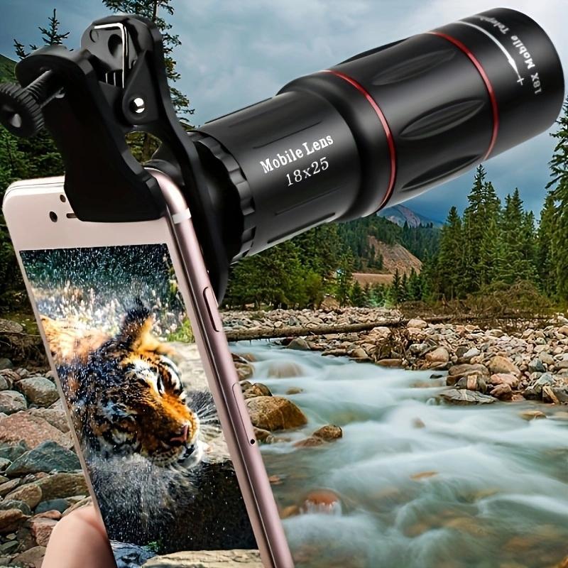 18X Monocular Zoom Lens Clamp, Telephoto Telescope Lens with Tripod, Camping Hunting Sports Lens Compatible with iPhone Samsung Huawei Xiaomi & Most Smart Phones