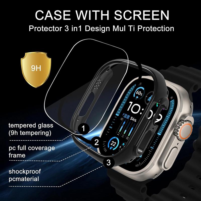 2 Pack Screen Protector Case - Compatible with Apple Watch Ultra 2 Ultra 49mm, Full Coverage Hard PC Bumper Face Protective Cover Built in Tempered Glass Designed for iWatch 49 mm