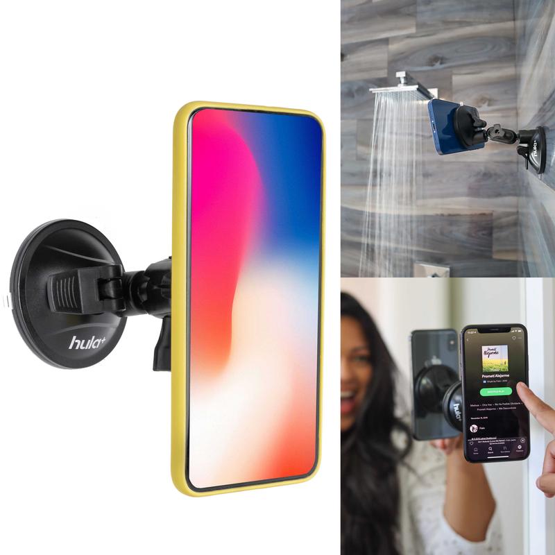 hula+ Mirror Phone Holder Mount Stand. Reusable Non-Residue Mount for Bathroom Kitchen Wall. Compatible with All Phones, Great Gift for TikTok YouTube Make Up