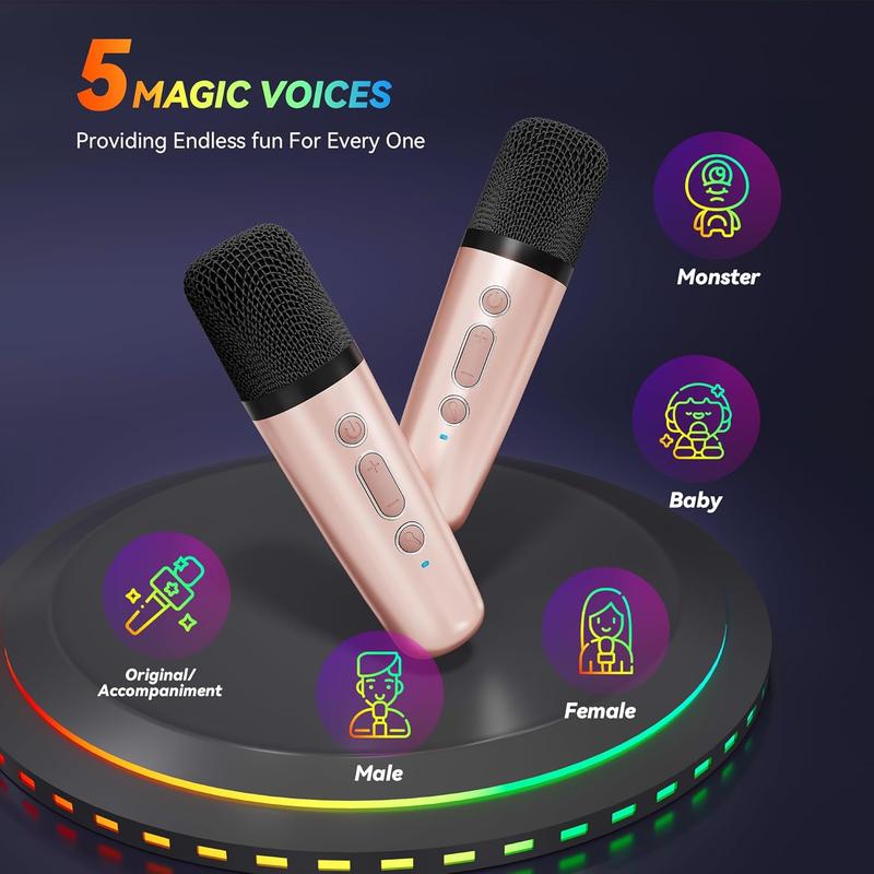 Karaoke Machine for Kids Adults, Portable Bluetooth Mini Karaoke Microphone Singing Speaker with 2 Wireless Mic and Light,Toys for All Smartphones,Birthday, Family,Home Party (Rose Gold)