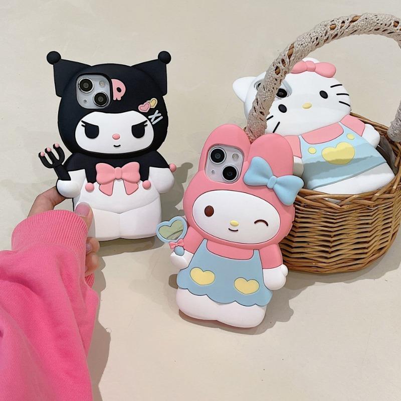 Sanrio Hello Kitty 3D Stereoscopic Phone Case For IPhone 15 14 13 12 11 Pro Max XR XS Kuromi Melody Silicone Soft Back Cover Y2K