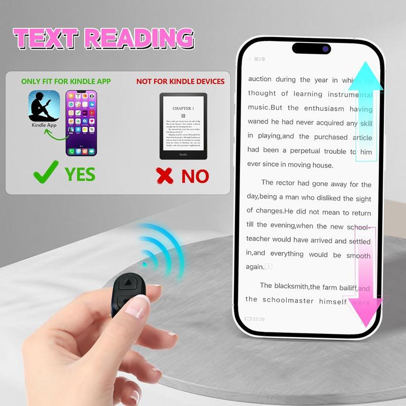 Tiktok Trending Bluetooth Smart Scrolling Ring Kindle App Remote Page Turner with Cell Phone Stands Wireless Camera Shutter Selfie Button - Compatible with iPhone Ipad Android