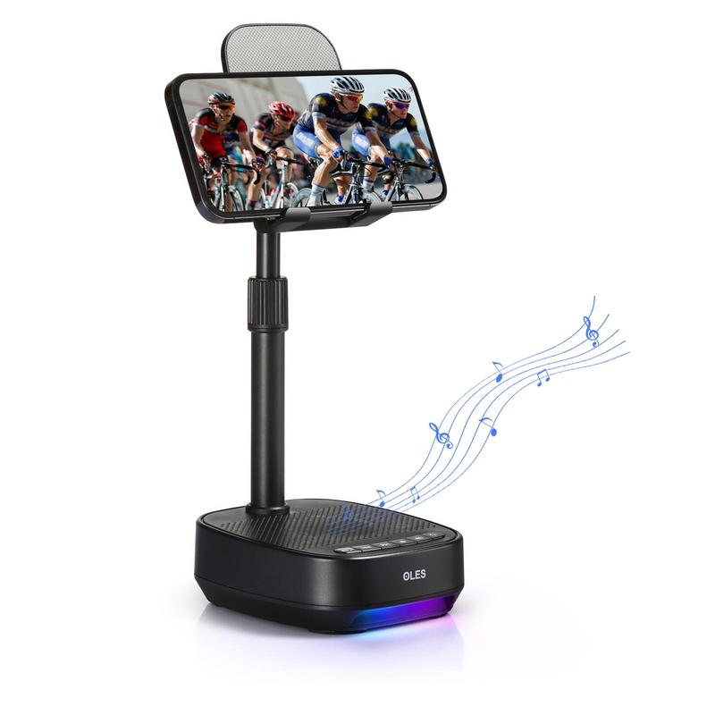 Multifunctional Liftable Phone Holder with Wireless Speaker, HD Wireless Speaker with LED Ambient Light & Voice Call Support, Phone Accessories