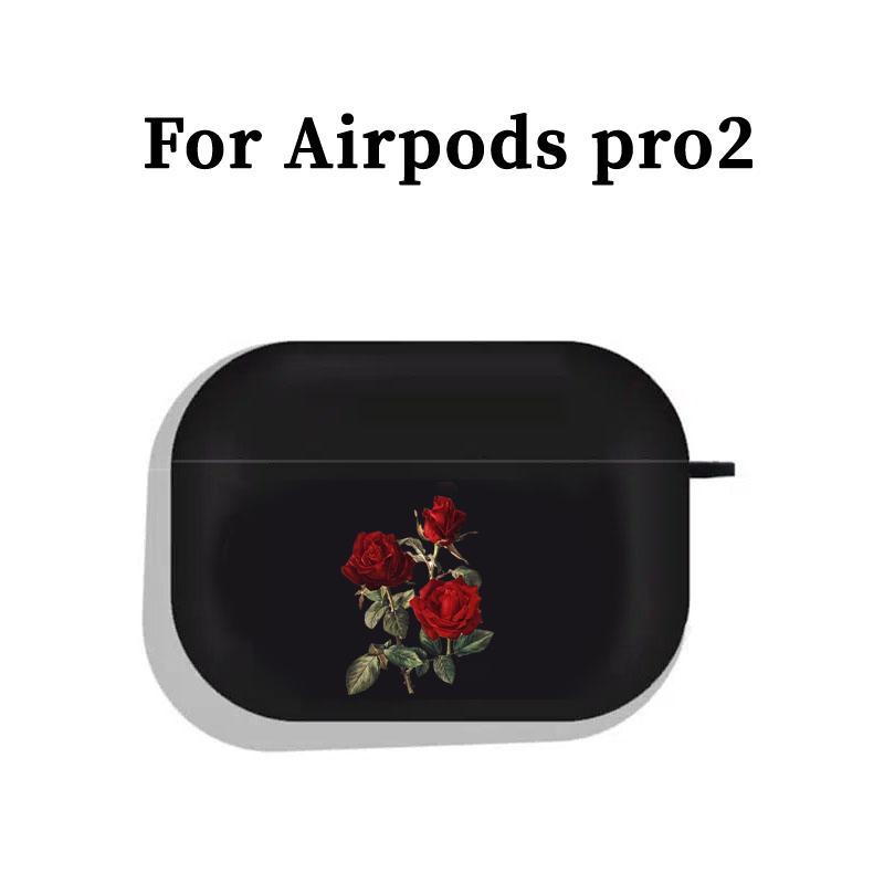 Elegant Rose Design Earphones Case with Hiking Buckle, Floral Pattern Shockproof Anti-fall TPU Cover for AirPods 1 2, 3, Pro, Pro 2, Gift for Birthday