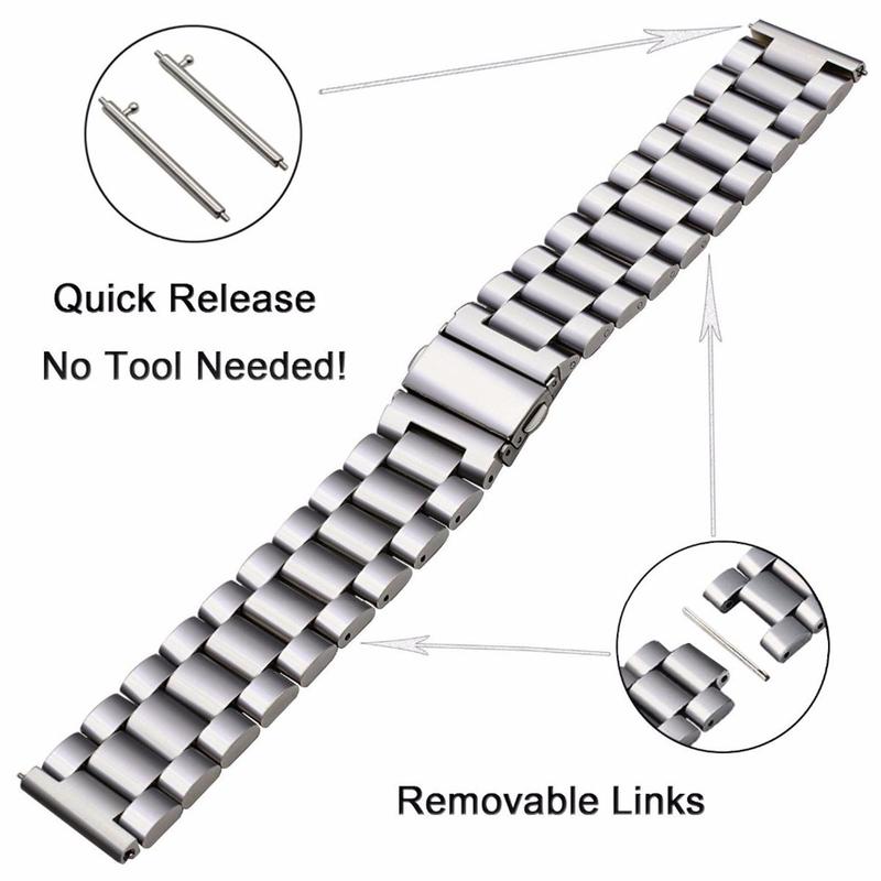 Stainless Steel Watch Band for Men & Women, 20mm 22mm Watch Band Compatible with Samsung Galaxy Watch 3 4, Huawei GT2 GTR