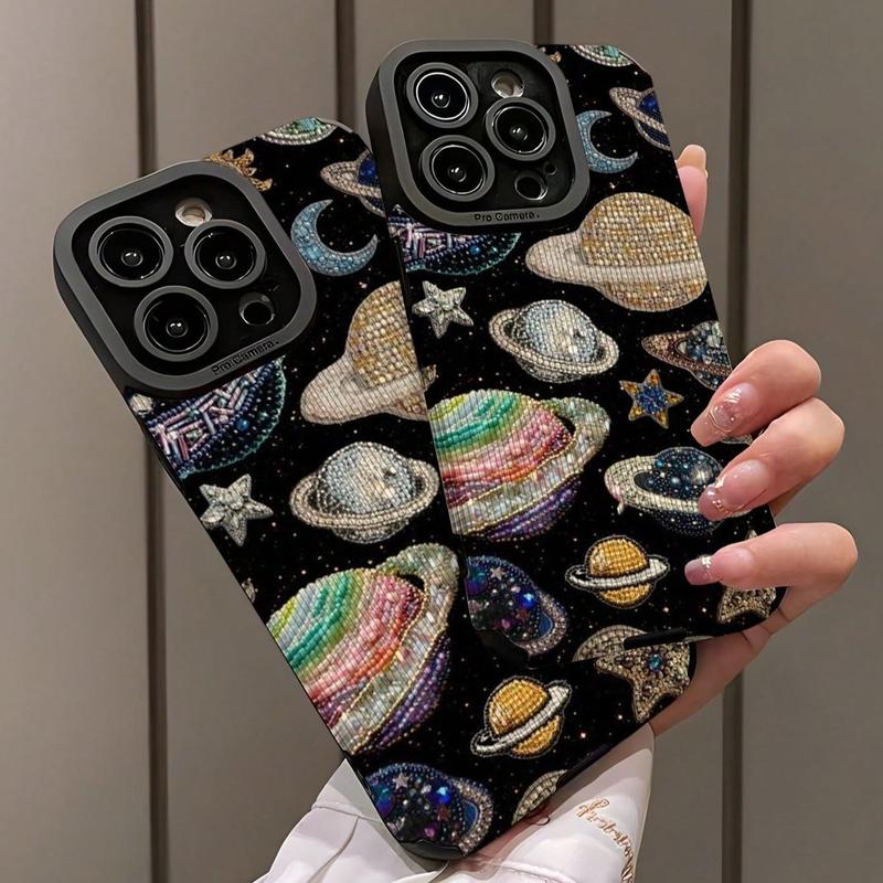 Rhinestone Decor Phone Case, 3D Space Ship Pattern Phone Case, Shockproof Phone Protective Cover Compatible with iPhone 11 12 13 14 15 16 Pro Max Pro Plus